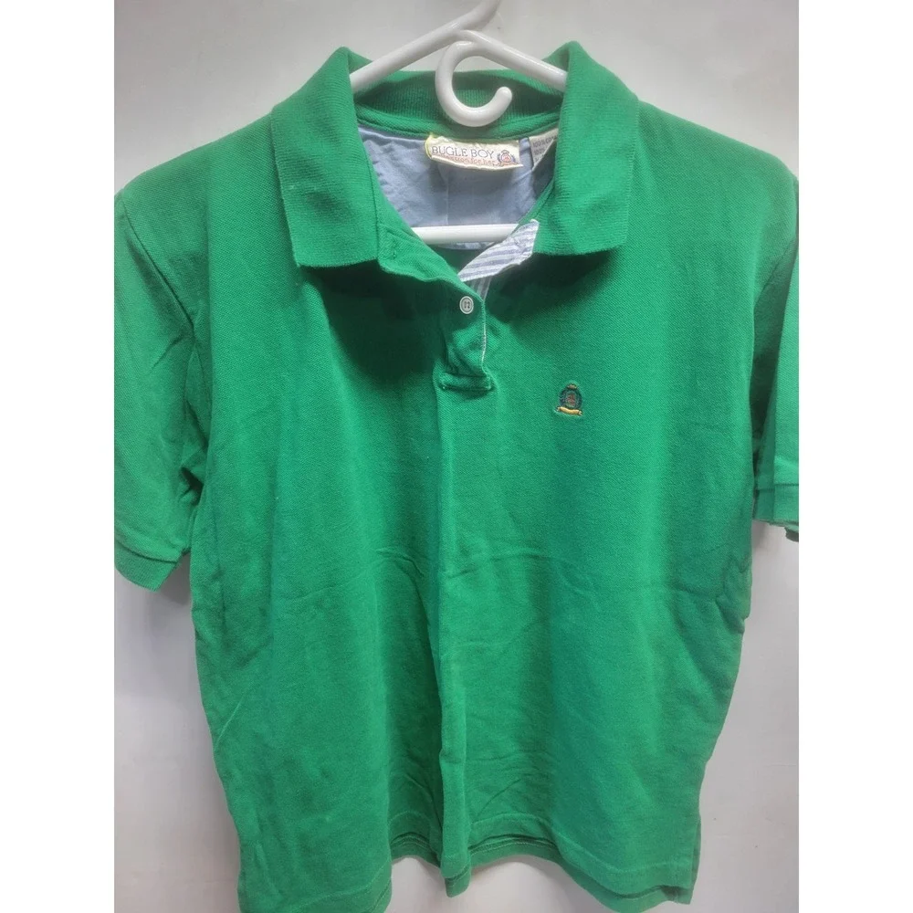 Bugle Boy Vintage Green Short Sleeve Pique Polo Shirt Embroidered Logo Mens L